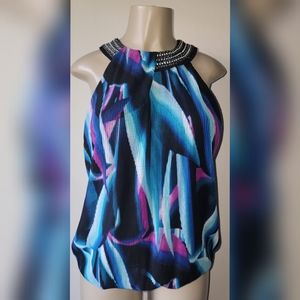 Alfani Accordion Pleat Top with Embellished Neckline